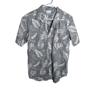 Columbia Button Down Shirt Men's Small Gray Floral Short Sleeve Hawaiian Top